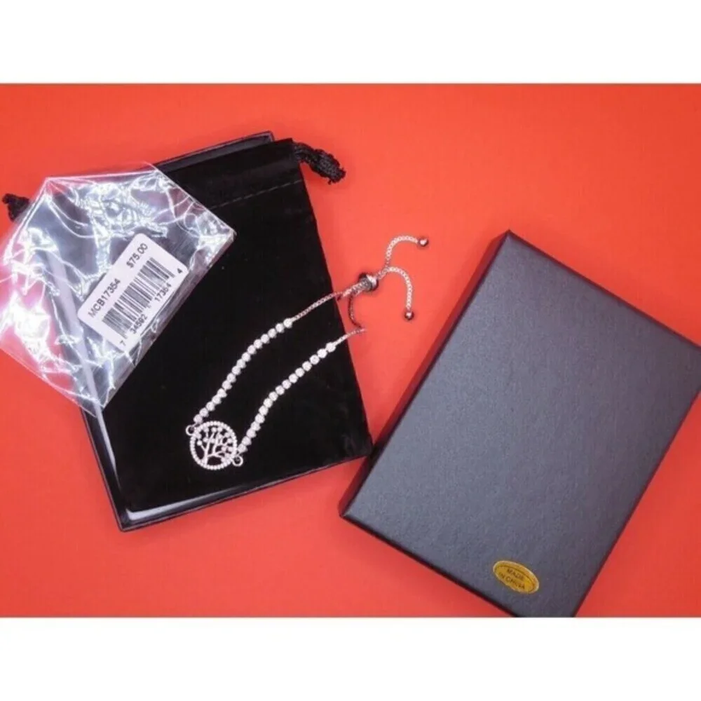 Cubic Zirconia Tree Of Life Adjustable Bolo Bracelet in Fine‎ Silver Plate $75